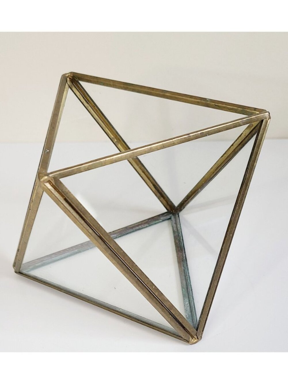 Brass & Glass Terrarium Geometric Succulent Holder Centerpiece Gold Tone Vintage - Picture 2 of 9